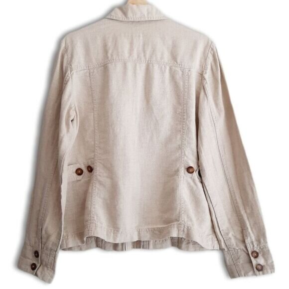 EDDIE BAUER 100% Linen Canvas Button Down Jacket Utility Light Beige Sz L - Picture 8 of 13